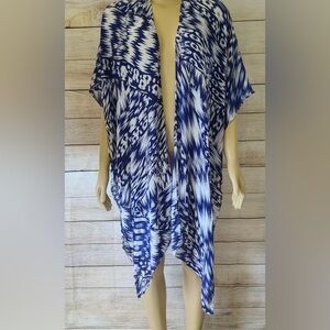 Michael Stars Women Blue & White Tie Dye One Size Shawl Poncho Scarf Wrap